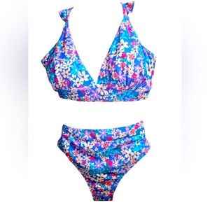 Cupshe Floral Bikini Set Blue and Pink NWOT